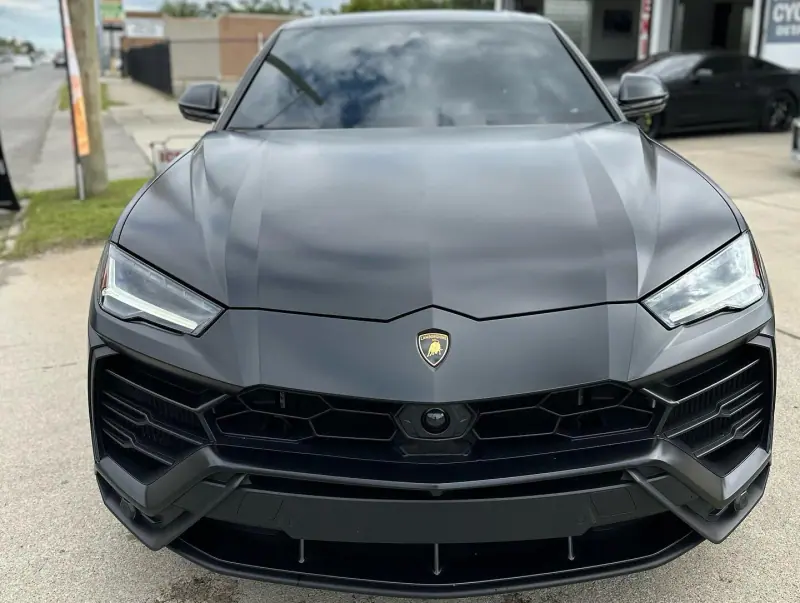 Satin gray Lamborghini Urus, front view