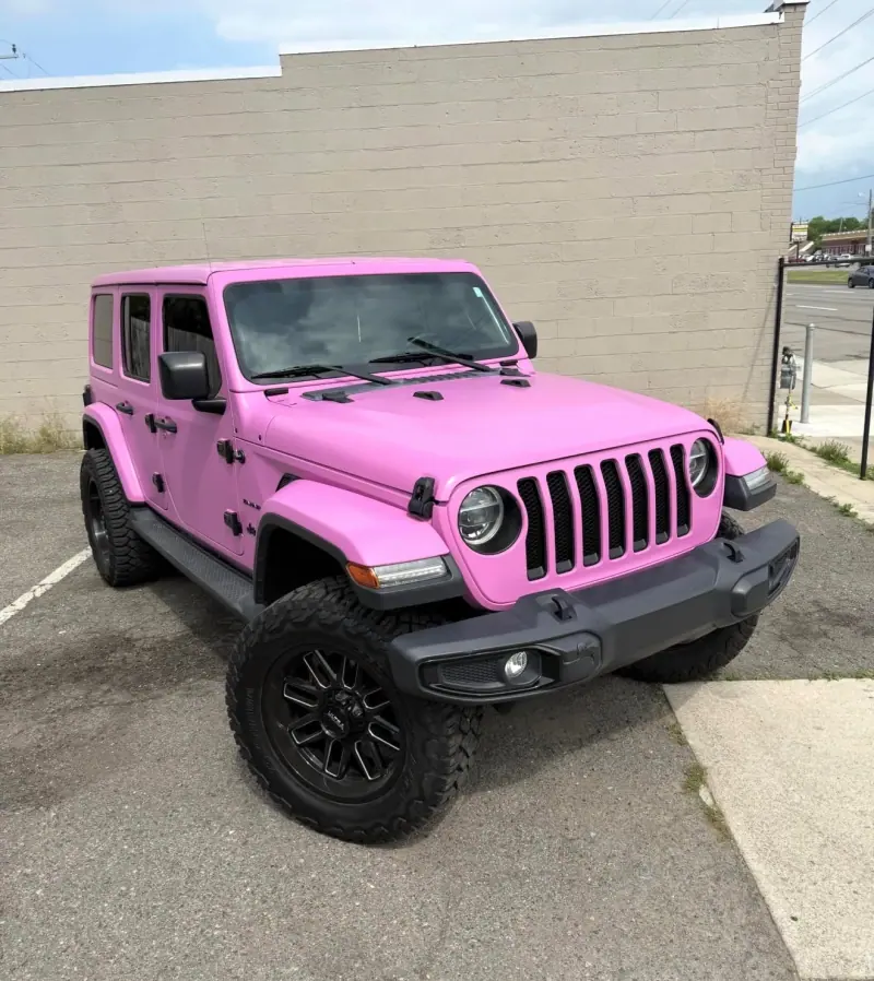 Pink Jeep Wrangler, front three quarter view